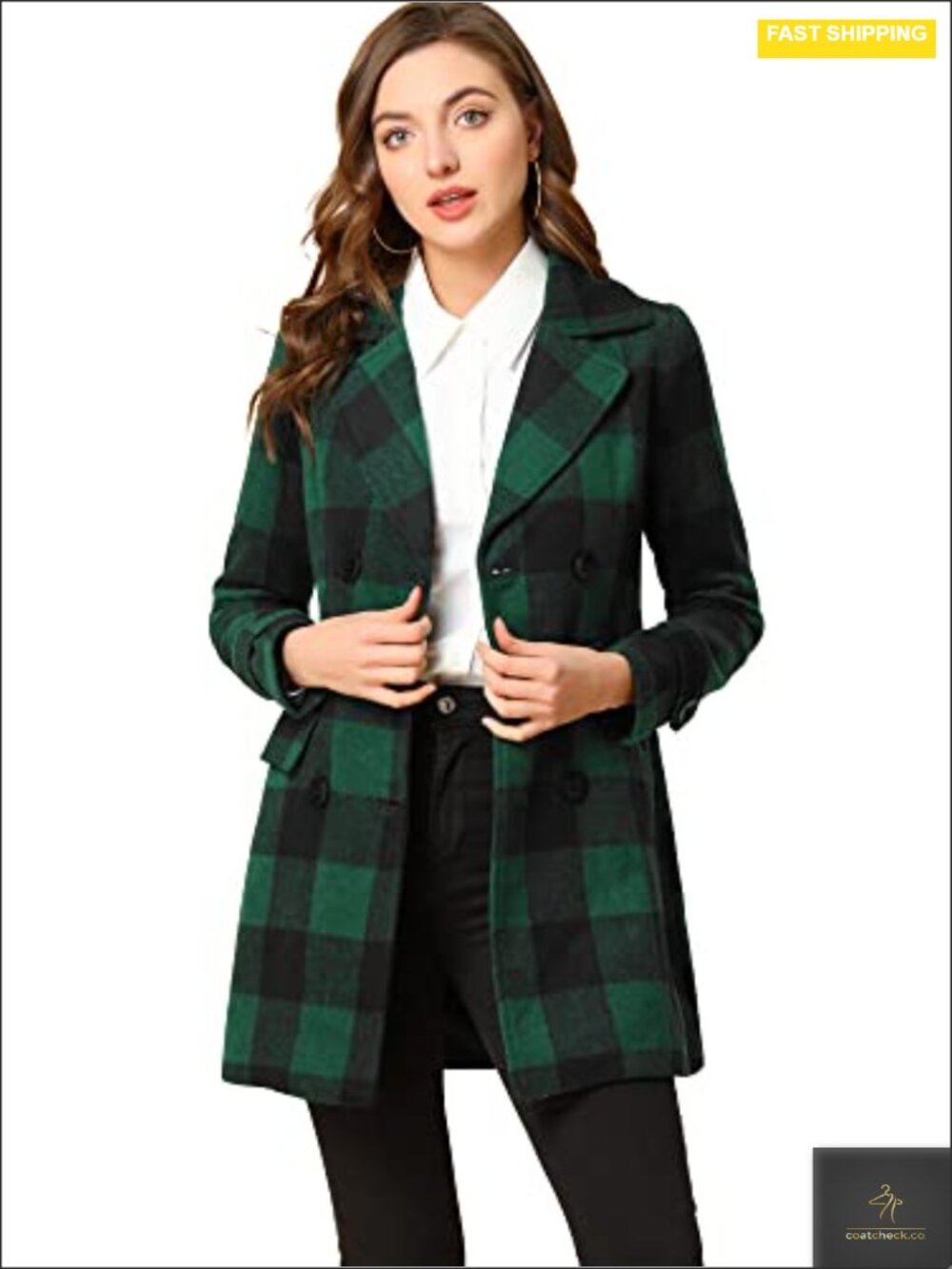 Women's Wool & Pea Coat Plaid Double Breasted Notched Lapel Long Sleeve Winter
